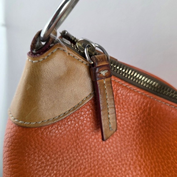 Dooney & Bourke Small O-Ring Slouch Shoulder Bag Orange Pebble Leather Purse - Picture 4 of 14